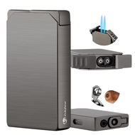 LIHTUN Torch Lighter Double Jet Flame, Cigar Lighter with Cigar Punch Butane Ｗindproof Mini Refillab