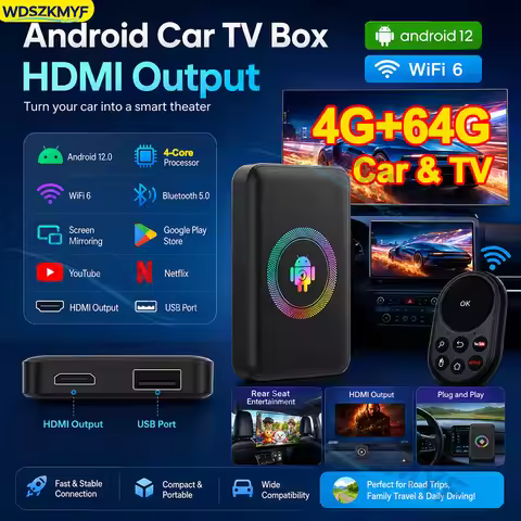 2026 New 4+64G Android Wireless CarPlay Ai Box Smart With HDMI Plug & Play 5 in 1 Android Auto Car T