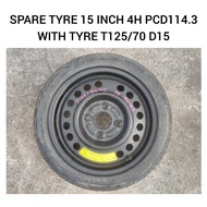 Spare Tyre 15 Inch Inci 4H PCD114.3 ( T125/70 D15 ) Proton Iriz Gen2 Waja Persona Perdana / Tayar Ga