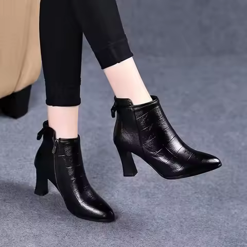 Botas De Mujer Women Cute Sweet White Pu Leather Winter Boots Lady Casual Brown Comfortable Boots Co