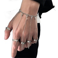BETHYNAS Punk Chain Tassel Bracelet with Slave Finger Rings Gothic Chain Hand Harness Hip Hop Rings 