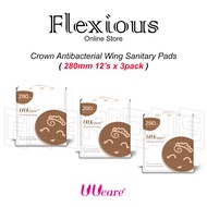 *UUCARE* Crown Antibacterial Wing Sanitary Pads ( 280mm 12's x 3pcs ) sanitary pad pads for women
