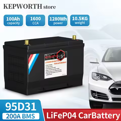 95D31L/R LiFePO4 Lithium Car Battery 12V 100Ah 1600CCA Automobile Replacement Battery for Cars, SUVs