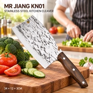 Stainless Steel Utility Kitchen Knife Cleaver Stainless Steel Kitchen Cleaver Hammered Blade Wood-Gr