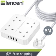 LENCENT 5M Extension Lead with USB C Port (3250W 13A) 4 Way Outlets Power Strip with 1 USB-C and 3 U