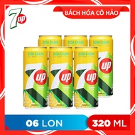 LỐC 6 LON NƯỚC NGỌT SODA CHANH KHÔNG CALO 7UP 320ML