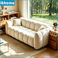 IKHOME Modern Bubble-Shaped Cream Velvet Two-Person Sofa Stylish Couch Including Two Free Matching C