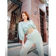 Cchat Mint Green Half Sleeve Queen Collar Shirt