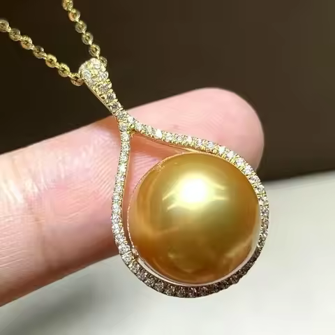 Gorgeous AAAAA 12-13mm Natural South Sea Gold Women's Pearl Pendant Necklace 925 Silver