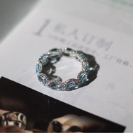 Micro-Inlaid Full Diamond Aquamarine Row Ring Galaxy Princess Lace Aquamarine Bracelet Colorful Trea