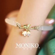 ✴ ◖ ✍ ⊿ ◤ MONIKO Original Design 18k Gold Hetian Jade White  Lily of valley Bangle Impact Inspired
