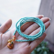 3mm天然綠松石 南紅吞金獸設計多圈手鍊手串s
