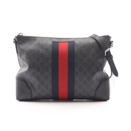 【二手】Gucci GUCCI GG Supreme 織帶系列單肩背包 474139 灰色/黑色 PVC 塗層帆布皮革 GG Supreme 肩背包
