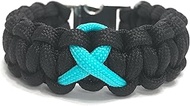 Tru550 PTSD Awareness Teal Ribbon Fitted Black Paracord Jewelry Bracelet