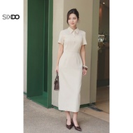 SIXDO Beige Silk Pencil Dress (Beige Silk Pencil Dress)