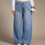 Plus Size Mid-Rise Wide-Leg Jeans, Blue Summer Vacation Woman 90s Spring For Women Y2k Cowgirl For W