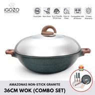 iGOZO Amazonas 36cm Premium Granite Wok (Induction Base) with Glass Lid