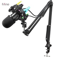 FIFINE USB Dynamic Microphone Kit with Boom Arm RGB Shock Mount Cardioid Mic Set for Game Podcast Stream for PC PS4 PS5-K651Microphones