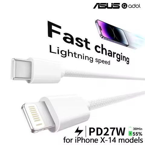 ASUS PD27W USB‑C to Lightning Braided Cable CarPlay Data Charging Cord for iPhone 14 13 12 11 Pro Ma