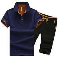 Track Suit Men Slim Polo T Shirt + Shorts Set Casual Solid Tracksuit Male Leisure Mens Top and Pant