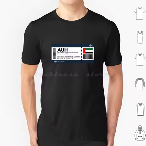 Auh Abu Dhabi International Airport Boarding Pass Ticket T Shirt Cotton Men Women DIY Print Auh Abu 