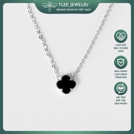 TLEE women's silver necklace with lovely black stone four-leaf clover pattern TLEE JEWELRY D0150