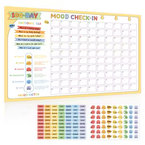 100-Day Mood Tracker, With 2 Sheets Sticker, Daily Emotional Wellness Journal for Mindfulness, Self 