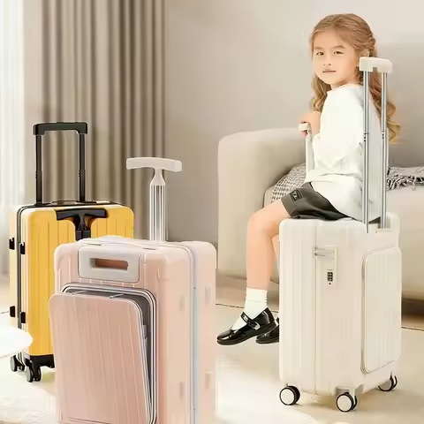 Kid Sit & Ride Suitcase Front Opening Boarding Case Laptop Trolley Case Luggage with Spinner Wheels 