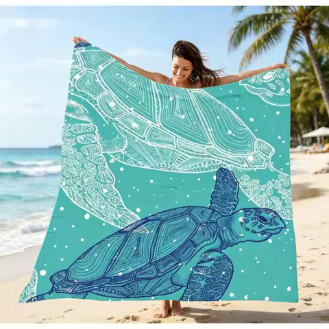 Sandproof Beach Blanket, Lightweight Durable Extra Large Beach Mat, Green Sea Turtle Pattern for Out