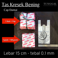 (200 gram) Tas Kresek Bening - Cap Damai. Kantong Kresek Bening kresek lebar 15 cm kresek lebar 21 c