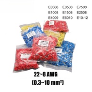 1000Pcs Ferrule Copper Crimp Connector Terminal Block 0.3~10mm² 22-8 AWG Insulated Wire E0508 E7508 