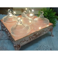 1SET Balang Bekas Kuih Kaca/Biskut Raya/Exclusive ROSE GOLD tray balang crystal w/warm LED light