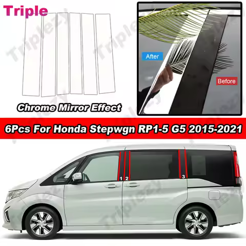 6Pcs Set Glossy Chrome Car Pillar Post Door Side Window Trim Cover Sticker Decal For Honda Stepwgn R