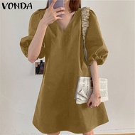 VONDA ชุดเสื้อผู้หญิงที่สง่างามชุดสลิปคอ V พรรคคลับถุงเสื้อชุดเสื้อยืด (เกาหลีสาเหตุ)