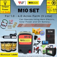 (M10 1.6MM Set For 1.0-3.0 Acres) Maxson M10 Energizer Electric Fence Pagar Elektrik Solar Pagar Ele