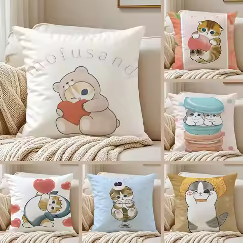 Cute Cat Mofusand Juno Pillow Case Anti-dustmite Pillowcase Invisible Zipper Silky Short Plush Sofa 