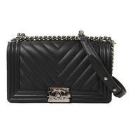 CHANEL 羊皮皮革Boy 25銀扣鏈帶肩背袋