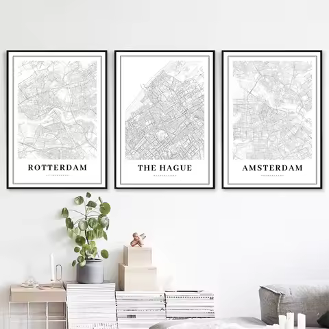 Netherlands Map Poster Prints Amersfoort Dordrecht Haarlem Nijmegen Delft City Maps Canvas Painting 