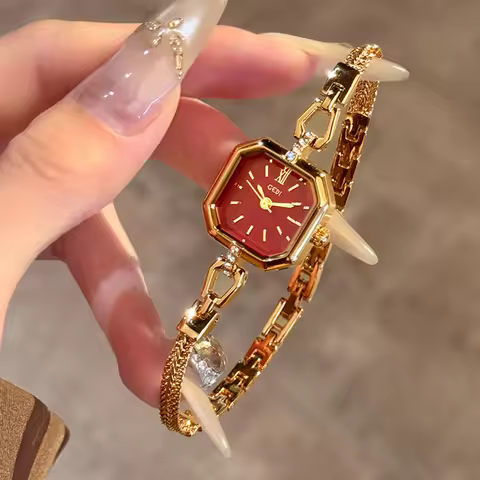 GEDI 2026 New Luxury Watches For Woman Red Dial Square Women'S Quartz Wrist Watch Elegant Gold Brace