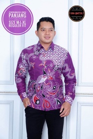 Kemeja batik pria terbaru warna ungu / baju batik lengan panjang warna ungu/ kemeja batik pesta warn