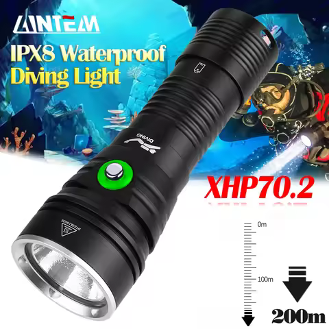 XHP70.2 Scuba Diving Flashlight 8000LM LED Dive Lantern 5-Modes Underwater 100M IPX8 Waterproof Head