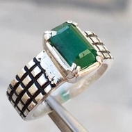 天然無燒無處理男士祖母綠戒指 panjsher 祖母綠戒指 真祖母綠