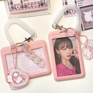 GANTUNGAN Pink &amp; Blue Photocard Holder Set With Chain Keychain Protective Cover KPOP Card Four Polaroid Card Holder Hanger Set KPOP PC Holder Ezlink Card