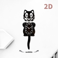 Creative Wall Clock Cartoon Cat Clock Tail Swing Wall Clock Cute Cat Personality Household Living Ro