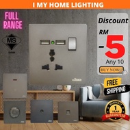 SIRIM Retouch Grey Ultra Rimless Electric Wall USB Switch Socket 45A DIMMER FAN REGULATOR ASTRO TV T