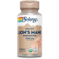 SOLARAY Organic Lions Mane Supplement Capsules - Providing 1000 mg of Lion's Mane Organic Mushrooms,