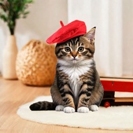 [COD] Cat Beret Hat, Red Black Cute Cat Dog Caps, Pet Accessories Breathable Comfortable Fashionable