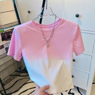 Fast Delivery From Thailand Lucy Shop Fashion Style Short Sleeve Solid Color Show Thin Hundred Top (