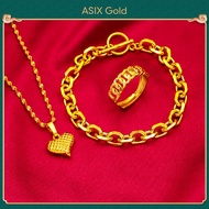 ASIX GOLD Ladies Love Heart Jewelry 3 in 1 Set 916 Gold Necklace Bracelet Ring Jewelry