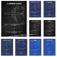 Air Force Plane Airbus A-340 B-747 Patent Prints Airplane Poster Fighter Blueprint Canvas Painting W